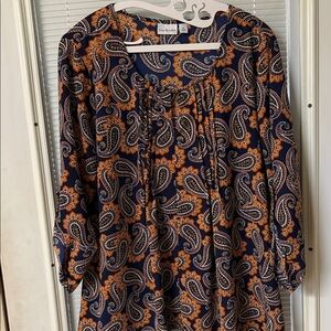 Navy and Orange Paisley Blouse